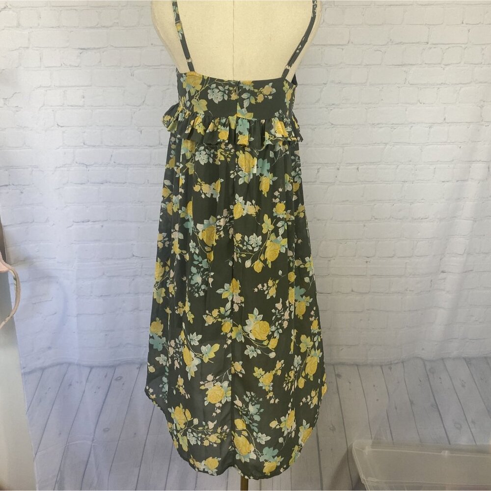 ⭐ 3/$15 Frenchi Small Grey Yellow Floral Ruffle Babydoll Mini Dress - Picture 4 of 7